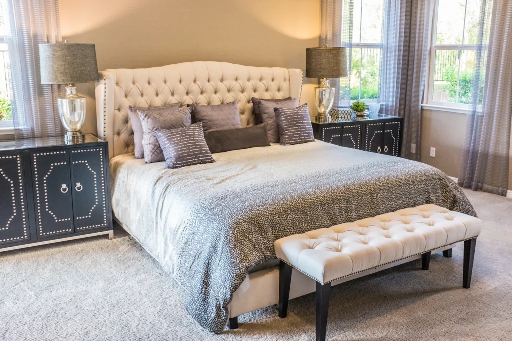 A calm bedroom in a modern apartment