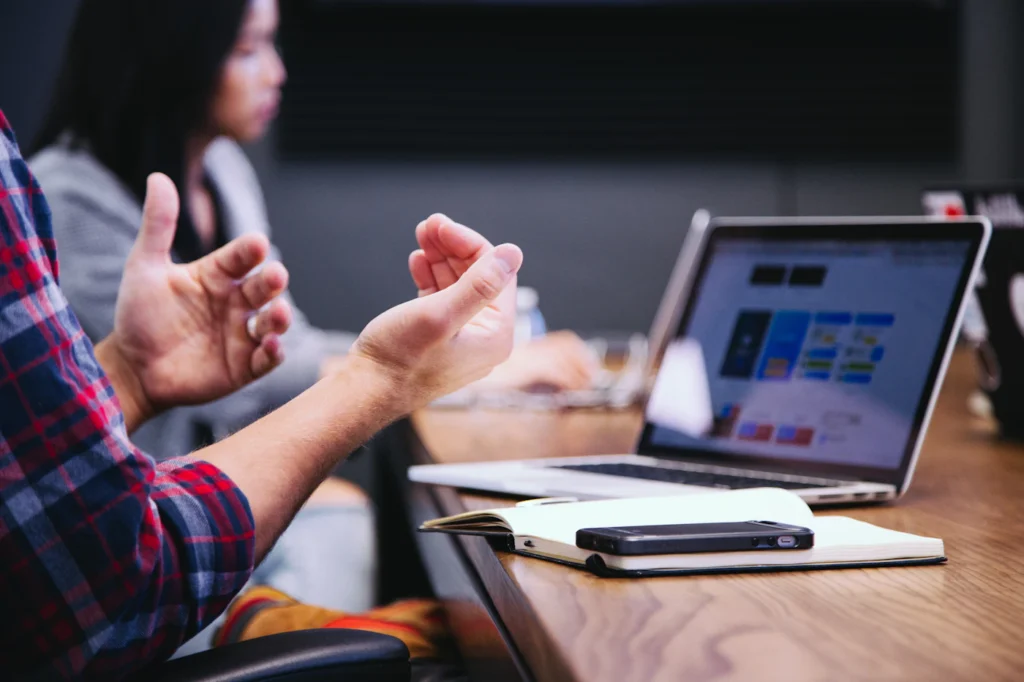 Hands gesturing during a business conversation