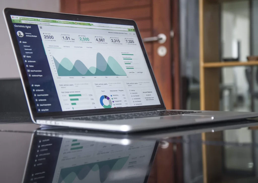 Financial charts displayed on a laptop