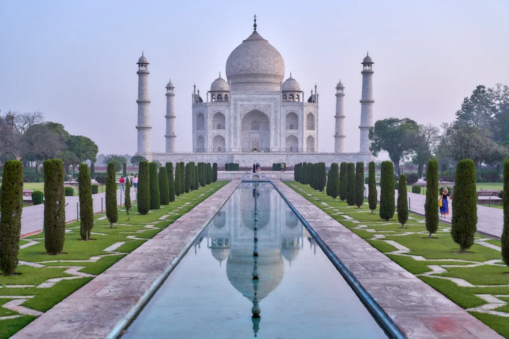 The Taj Mahal and its reflecting pool in India
